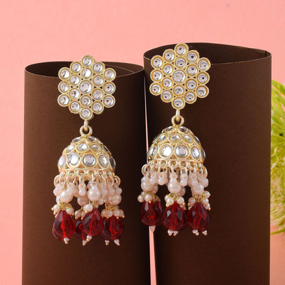 Gorgeous Maroon Color Kundan Earrings Perfect for Brides, Weddings, and Festive Celebrations