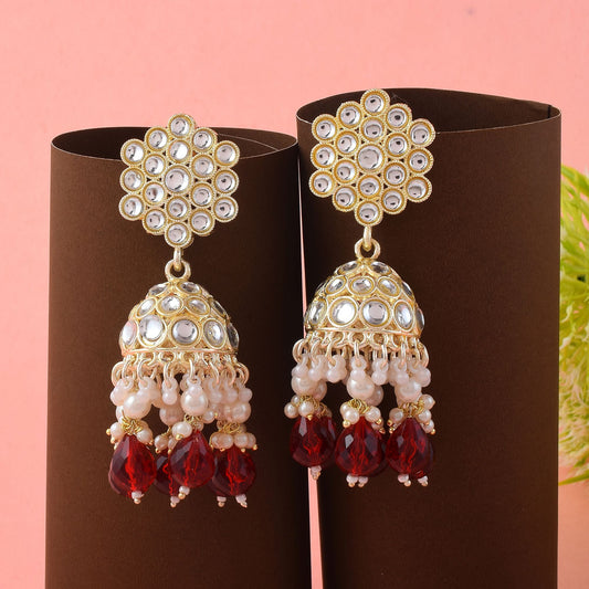 Gorgeous Maroon Color Kundan Earrings Perfect for Brides, Weddings, and Festive Celebrations