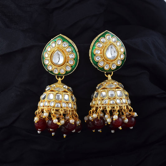 Royal Maroon Color Meena Work Kundan Earrings Designed for Brides and Cultural Festivals