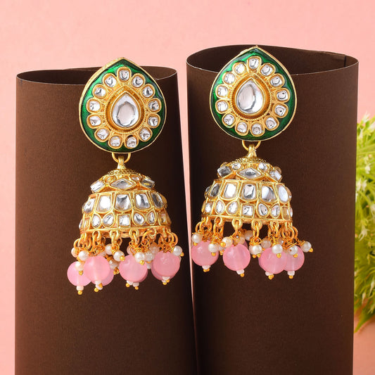 Gorgeous Pink Color Meena Work Kundan Earrings Perfect for Weddings, Festivals, and Occasions