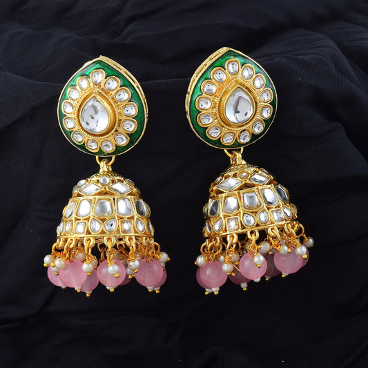 Gorgeous Pink Color Meena Work Kundan Earrings Perfect for Weddings, Festivals, and Occasions