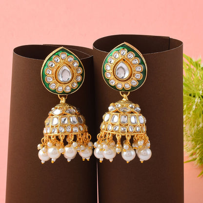 Beautiful White Color Meena Work Kundan Earrings Crafted with Handmade Traditional Jewelry Finish