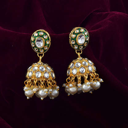 Beautiful White Color Meena Work Kundan Earrings Perfect for Party Wear and Wedding Styling
