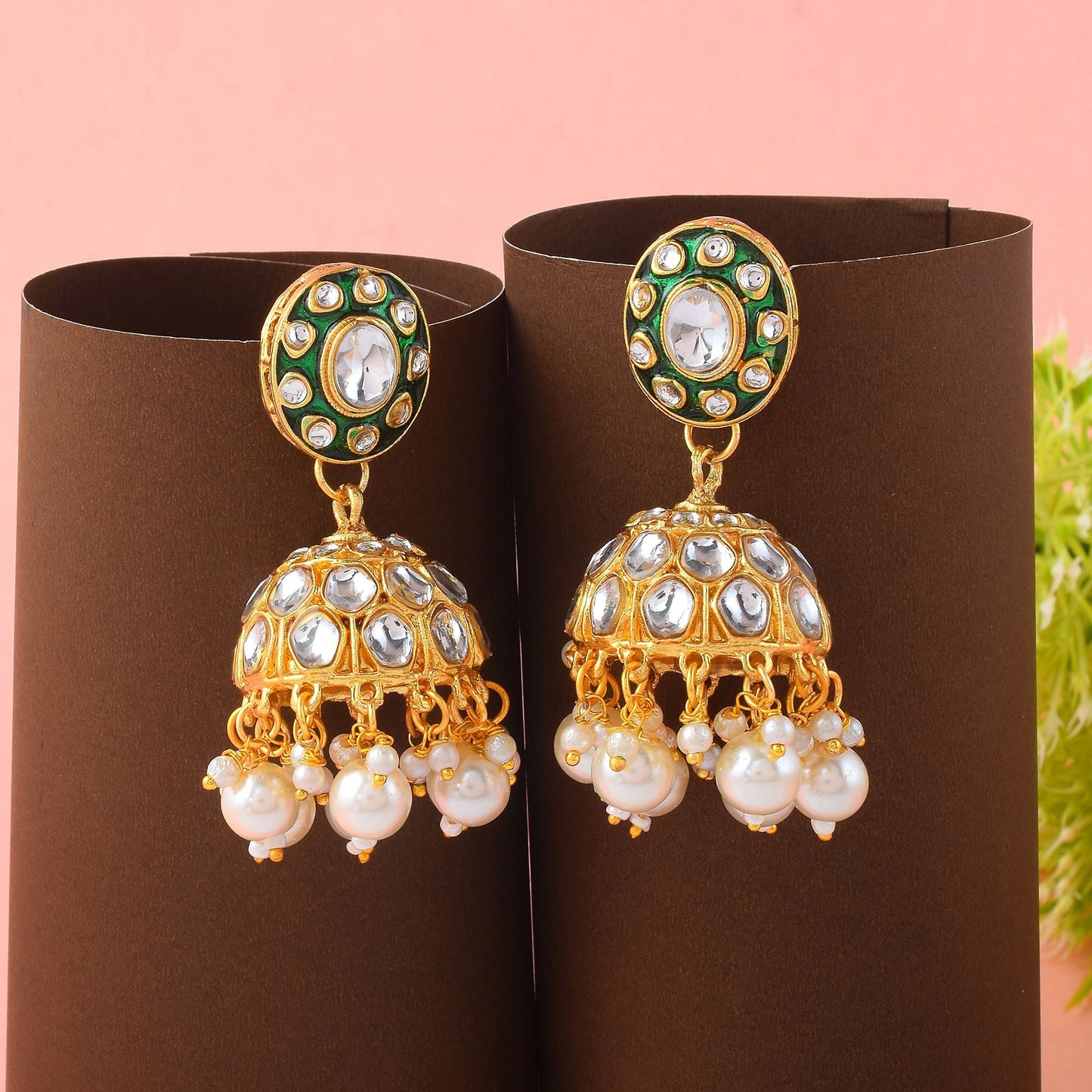 Beautiful White Color Meena Work Kundan Earrings Perfect for Party Wear and Wedding Styling