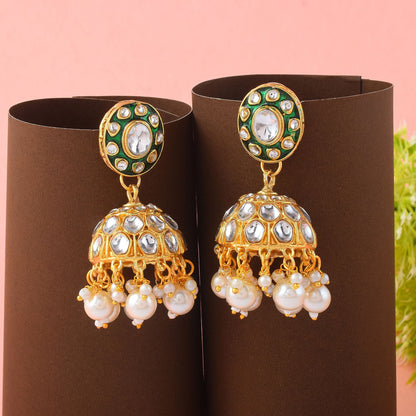 Beautiful White Color Meena Work Kundan Earrings Perfect for Party Wear and Wedding Styling