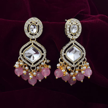 Gorgeous Pink Color Kundan Earrings Perfect for Bridal Wear and Festive Celebrations