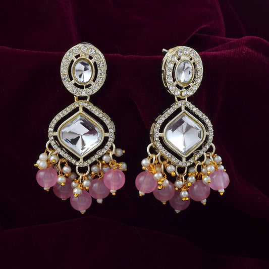 Gorgeous Pink Color Kundan Earrings Perfect for Bridal Wear and Festive Celebrations