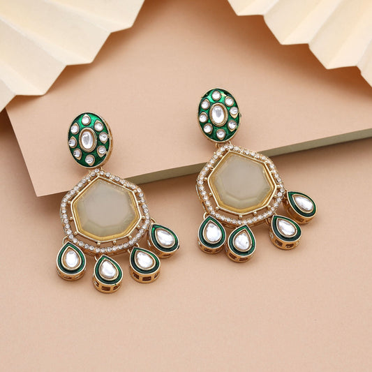 Elegant Off White Color Kundan Earrings With Traditional Stones Ideal For Classic Occasions