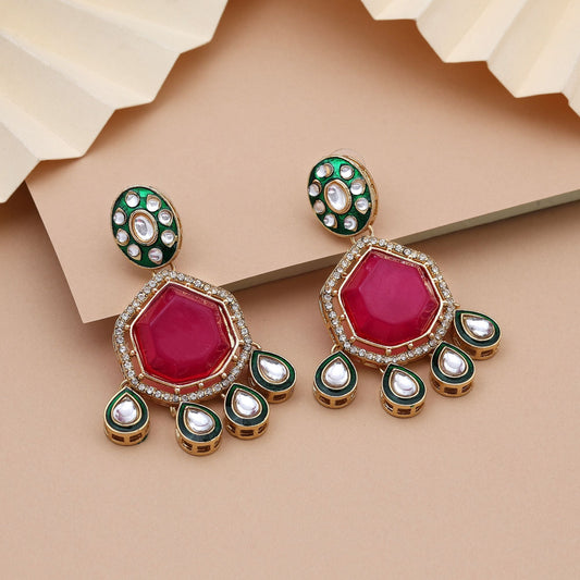 Royal Rani Color Kundan Ohrringe mit traditioneller Arbeit für große ethnische Anlässe