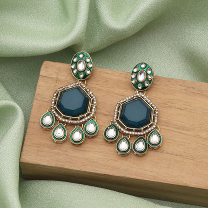 Festive Collection Turquoise Blue Color Kundan Earrings