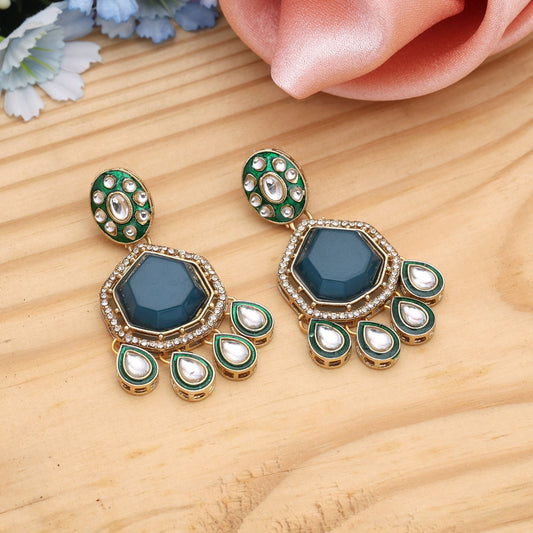 Festive Collection Turquoise Blue Color Kundan Earrings