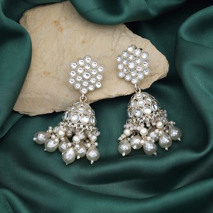 Exclusive White Color Kundan Earrings With Antique Touch Perfect For Party And Bridal Wear