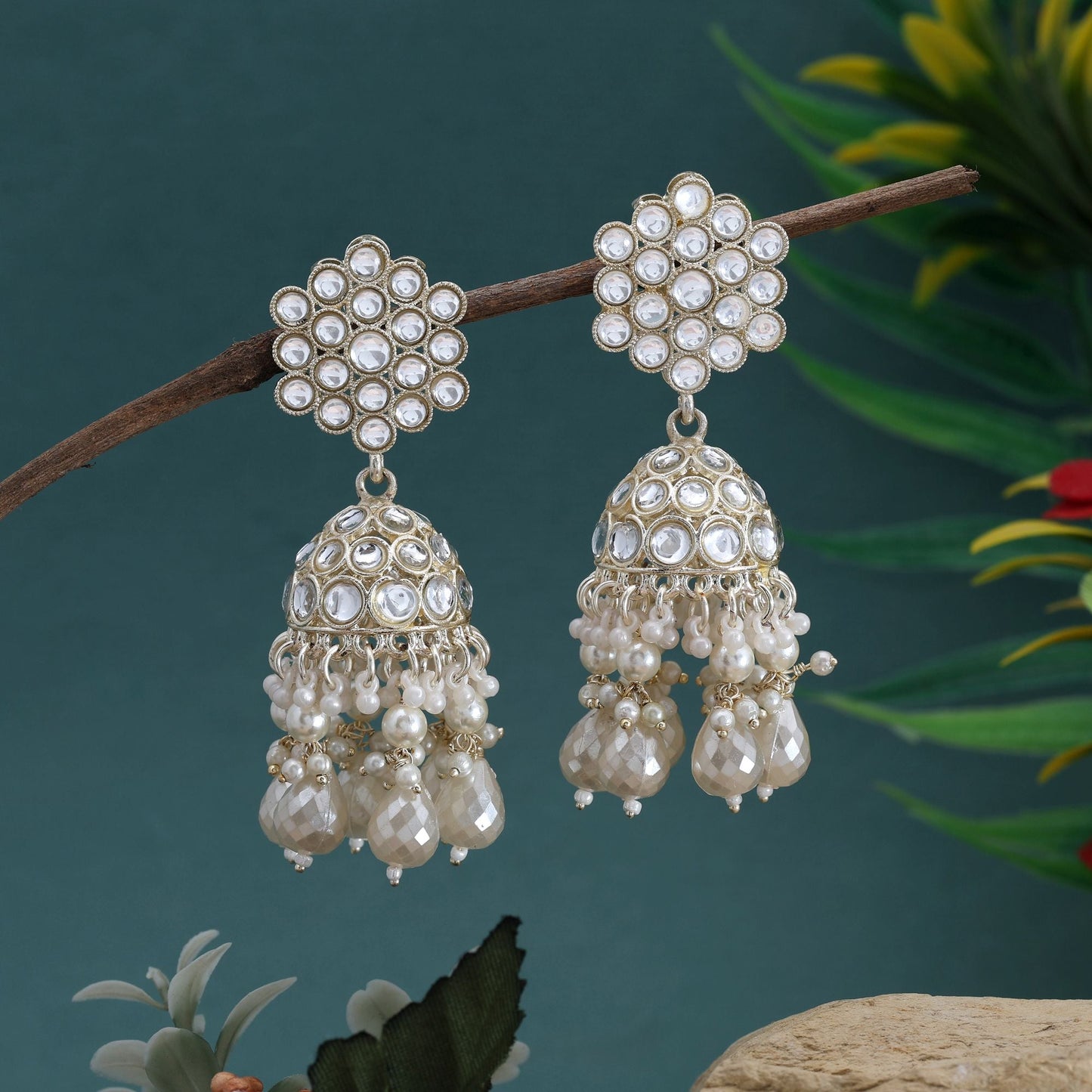 Exclusive White Color Kundan Earrings With Antique Touch Perfect For Party And Bridal Wear