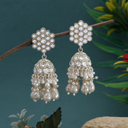 Exclusive White Color Kundan Earrings With Antique Touch Perfect For Party And Bridal Wear