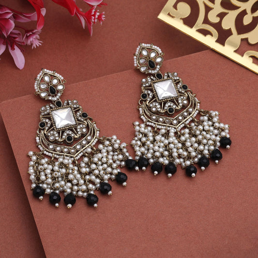 Classy Black Color Kundan Earrings With Intricate Design Perfect For Party Jewellery