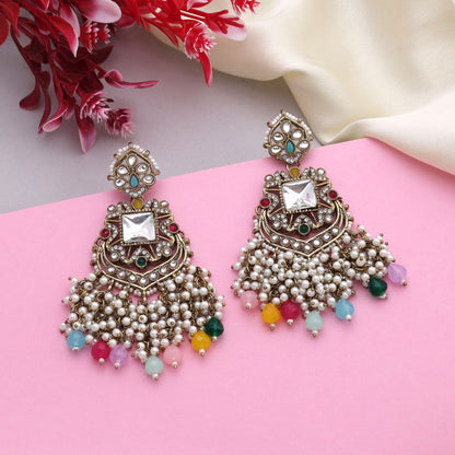Royal Multi Color Kundan Earrings With Fine Detailing Perfect For Ethnic Outfits