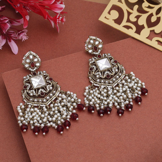 Gorgeous Maroon Color Kundan Earrings With Classic Design Perfect For Bridesmaids