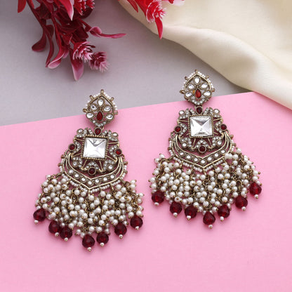 Gorgeous Maroon Color Kundan Earrings With Classic Design Perfect For Bridesmaids