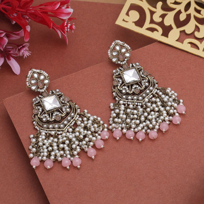 Hübsche rosa Kundan Ohrringe mit Antikgoldpolitur für Hochzeitszeremonien