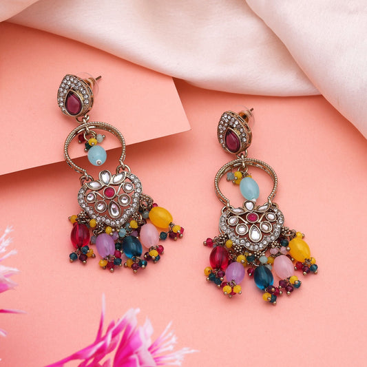 Vibrant Multi Color Kundan Earrings With Gold Plating Perfect For Bridal Collections