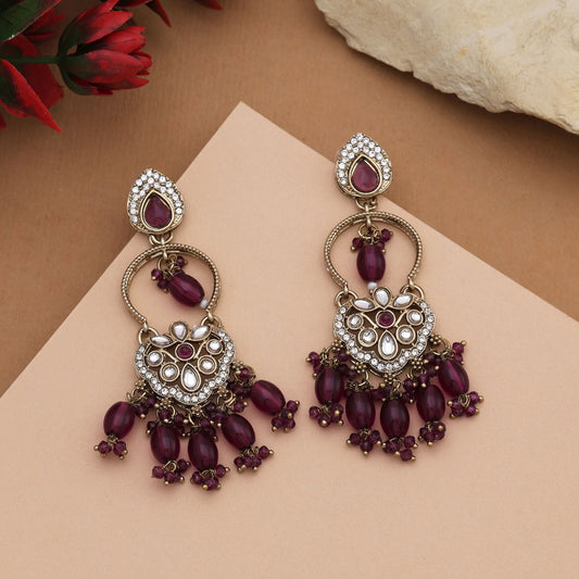 Stunning Purple Color Kundan Earrings With Fine Details Perfect For Indian Brides