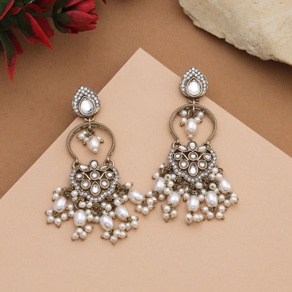Classic White Color Kundan Earrings With Elegant Detailing For Timeless Elegance