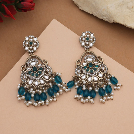 Royal Rama Green Color Kundan Earrings With Stone Detailing For Ethnic Occasions