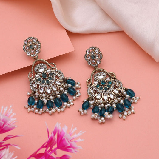 Royal Rama Green Color Kundan Earrings With Stone Detailing For Ethnic Occasions