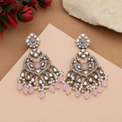 Pretty Pink Color Kundan Earrings With Gold Touch Perfect For Cultural Celebrations