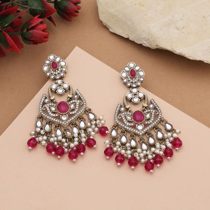 Royal Rani Color Kundan Ohrringe mit traditionellen Perlen, perfekt für Brautschmuck