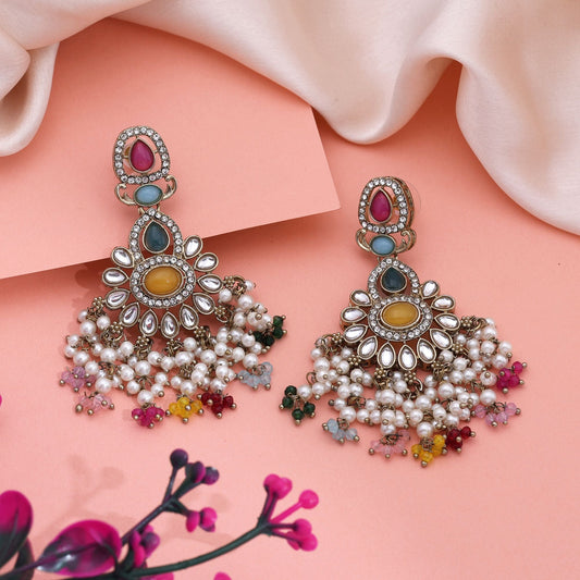 Gorgeous Multi Color Kundan Earrings With Traditional Design Perfect For Grand Events