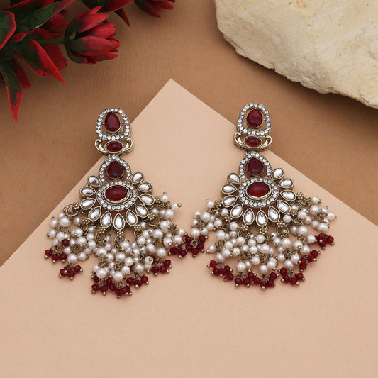 Royal Maroon Farbe Kundan Ohrringe mit antiken Steinen perfekt für Brautschmuck