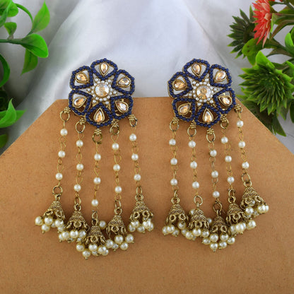 Blue Color Kundan Earrings