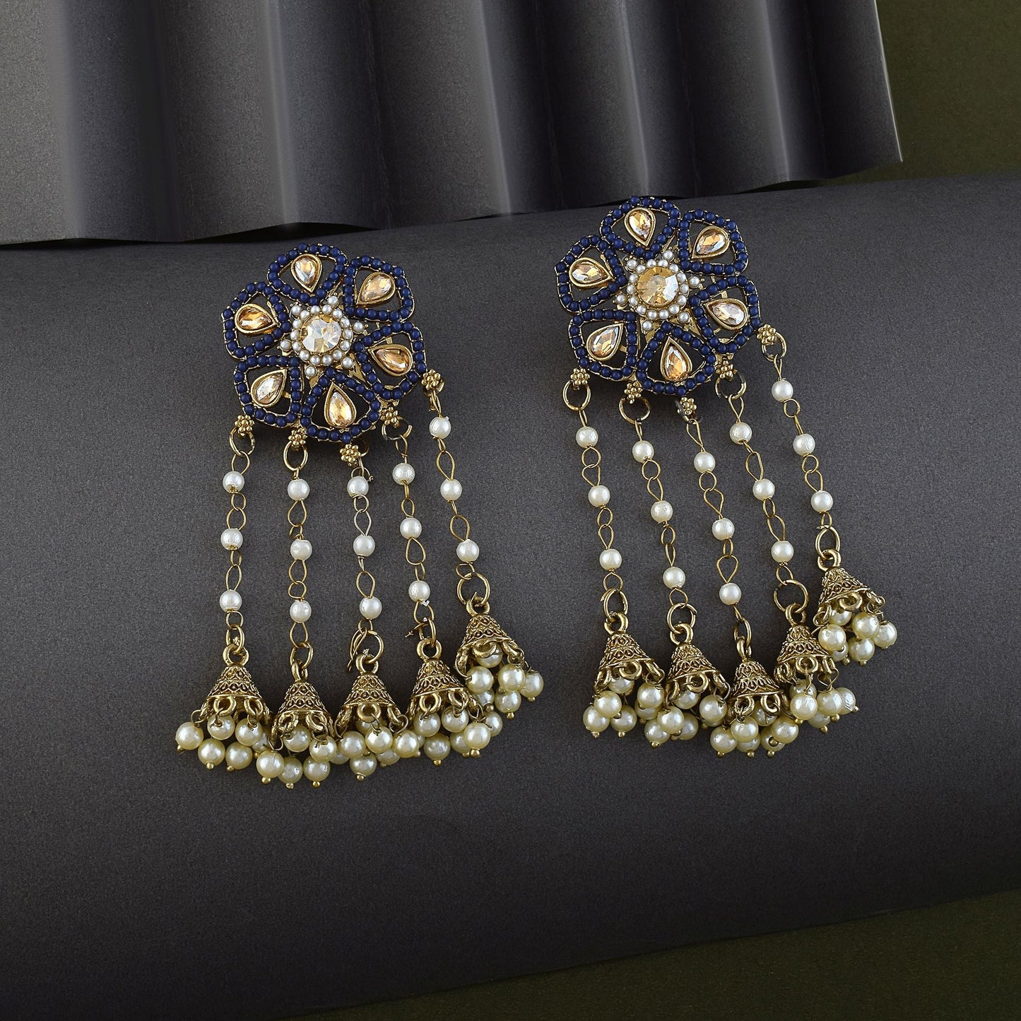 Blue Color Kundan Earrings