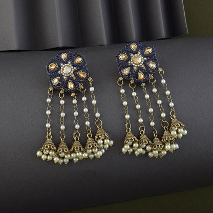 Blue Color Kundan Earrings