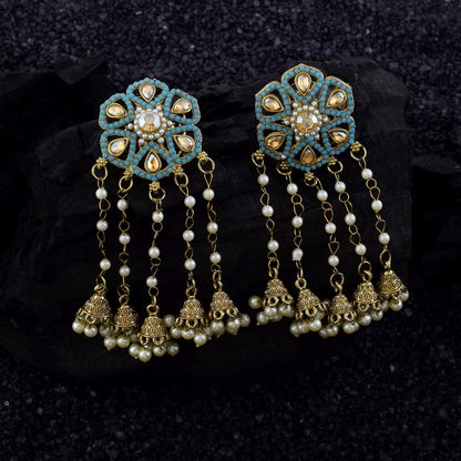 Firozi Color Kundan Earrings