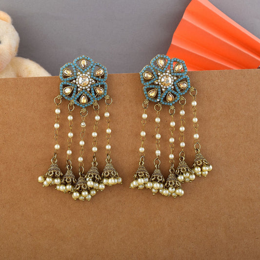 Firozi Color Kundan Earrings