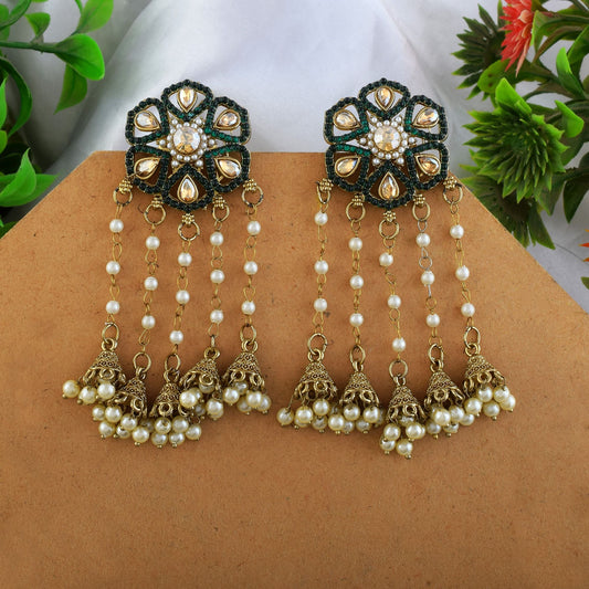 Green Color Kundan Earrings
