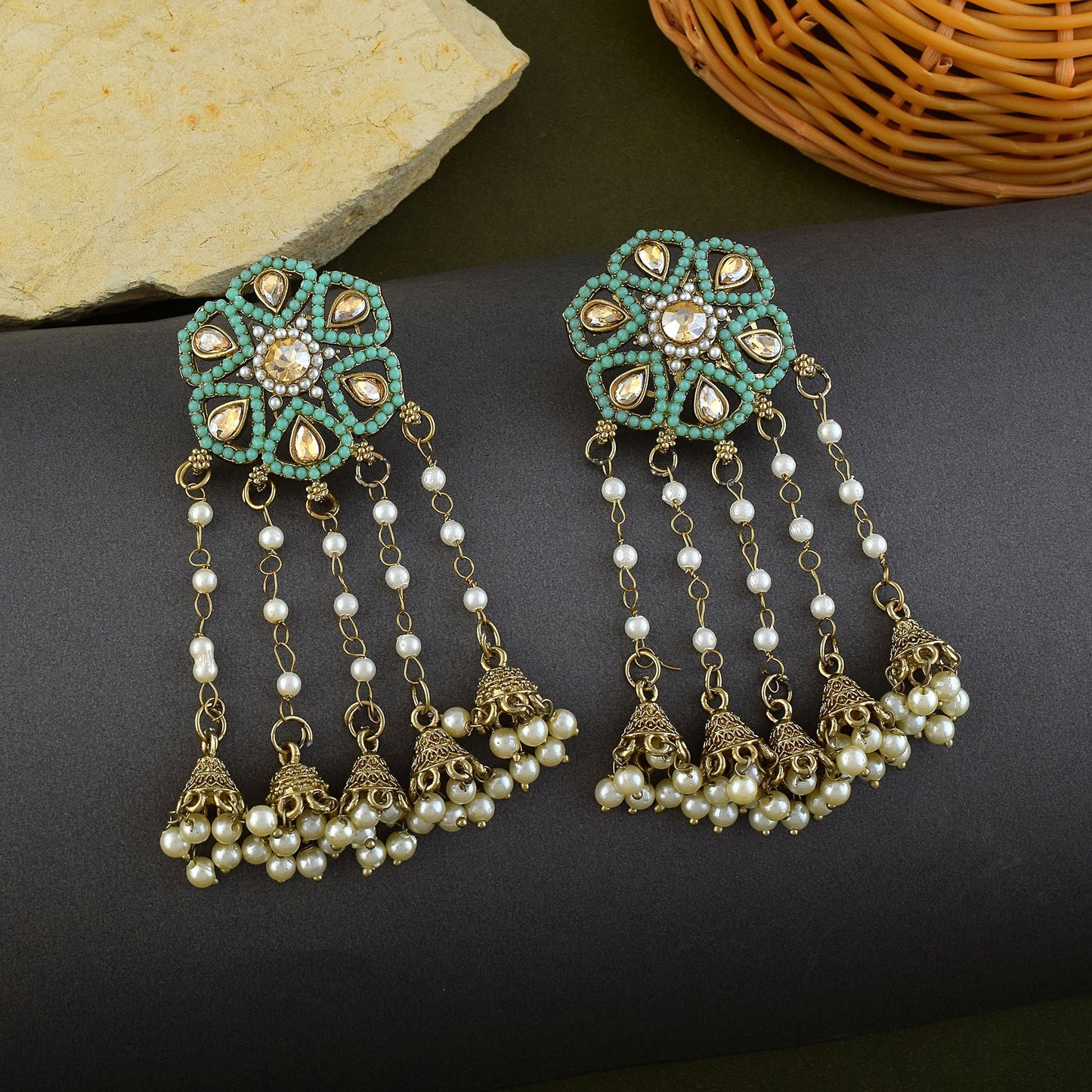 Light Green Color Kundan Earrings