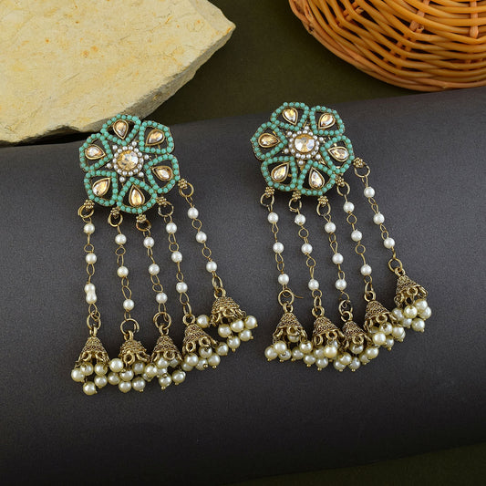 Light Green Color Kundan Earrings
