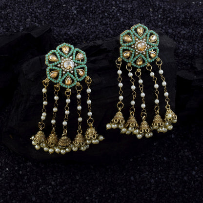 Light Green Color Kundan Earrings