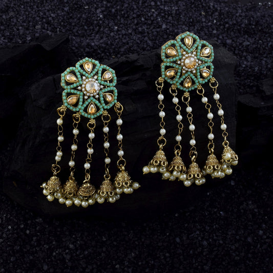 Light Green Color Kundan Earrings