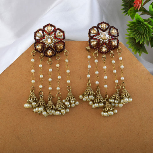 Maroon Color Kundan Earrings