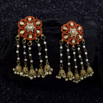 Orange Color Kundan Earrings