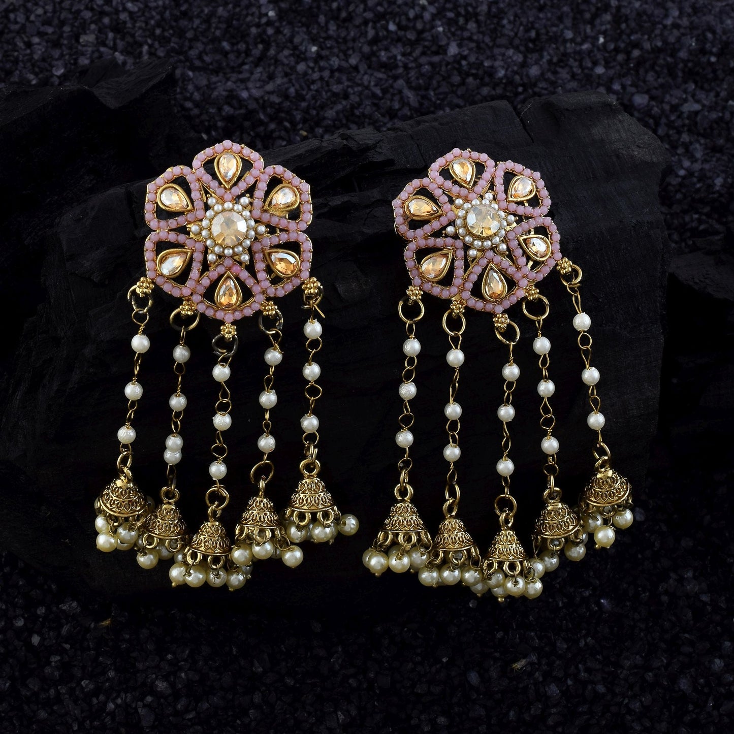 Pink Color Kundan Earrings