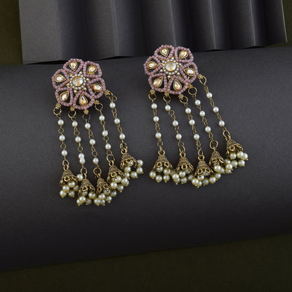 Pink Color Kundan Earrings
