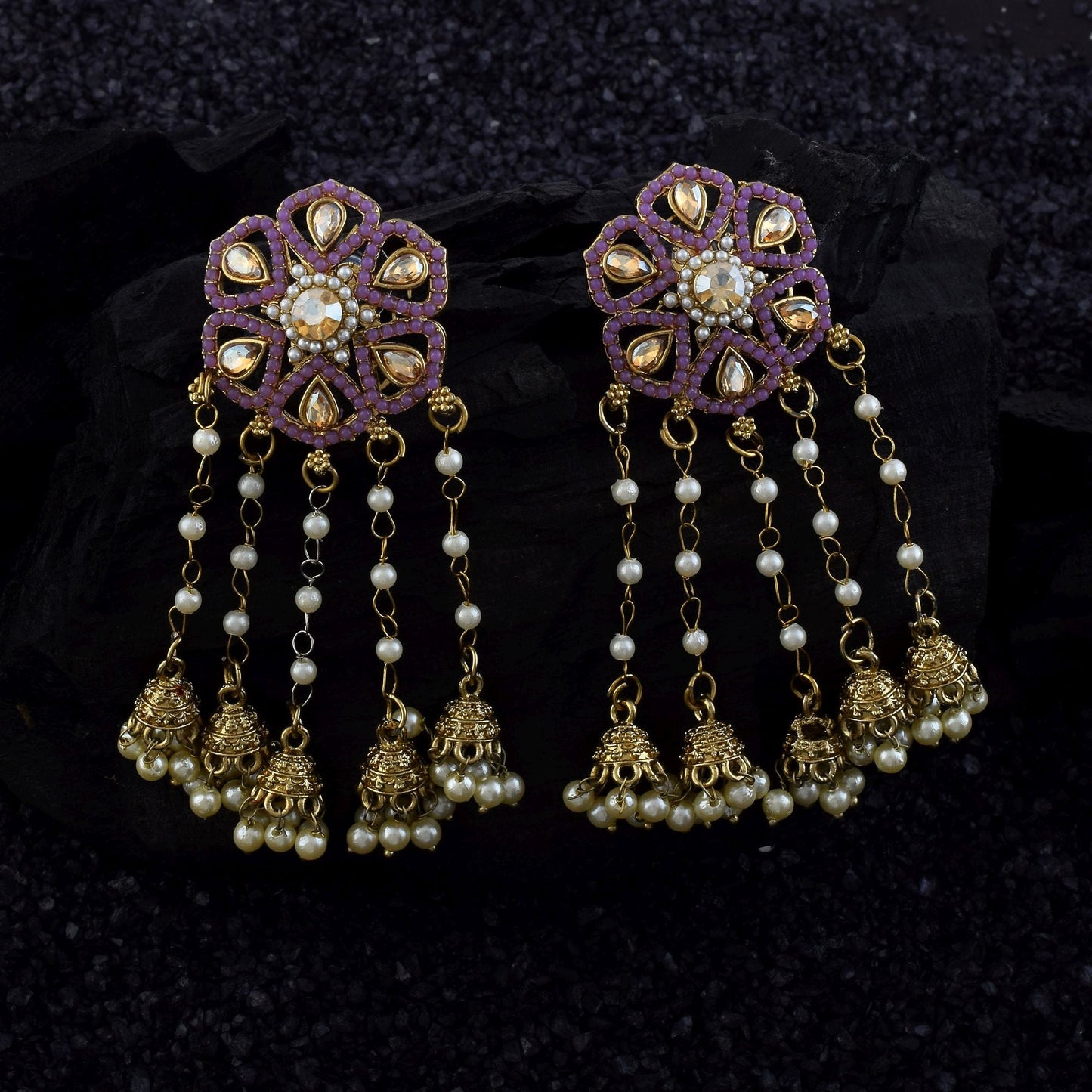 Purple Color Kundan Earrings