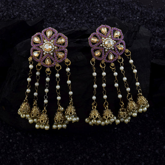 Purple Color Kundan Earrings