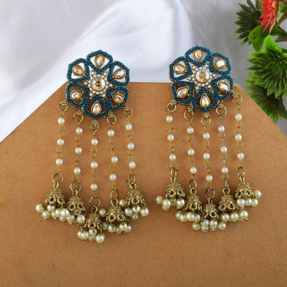 Rama Green Color Kundan Earrings