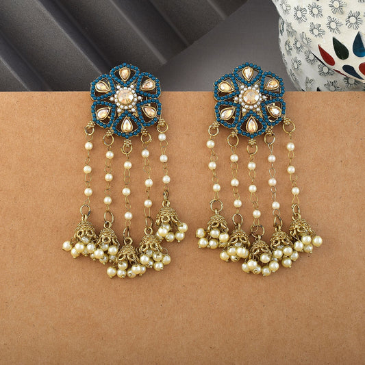 Rama Green Color Kundan Earrings